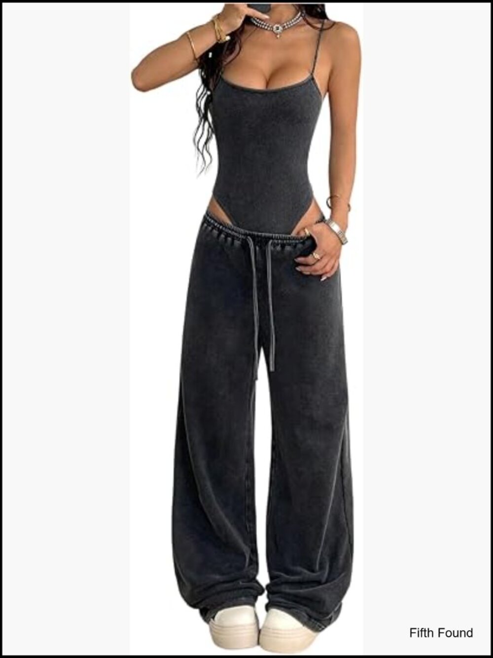 Y2K 2 Piece Set Sleeveless Bodysuit Baggy Pants Streetwear Country Concert